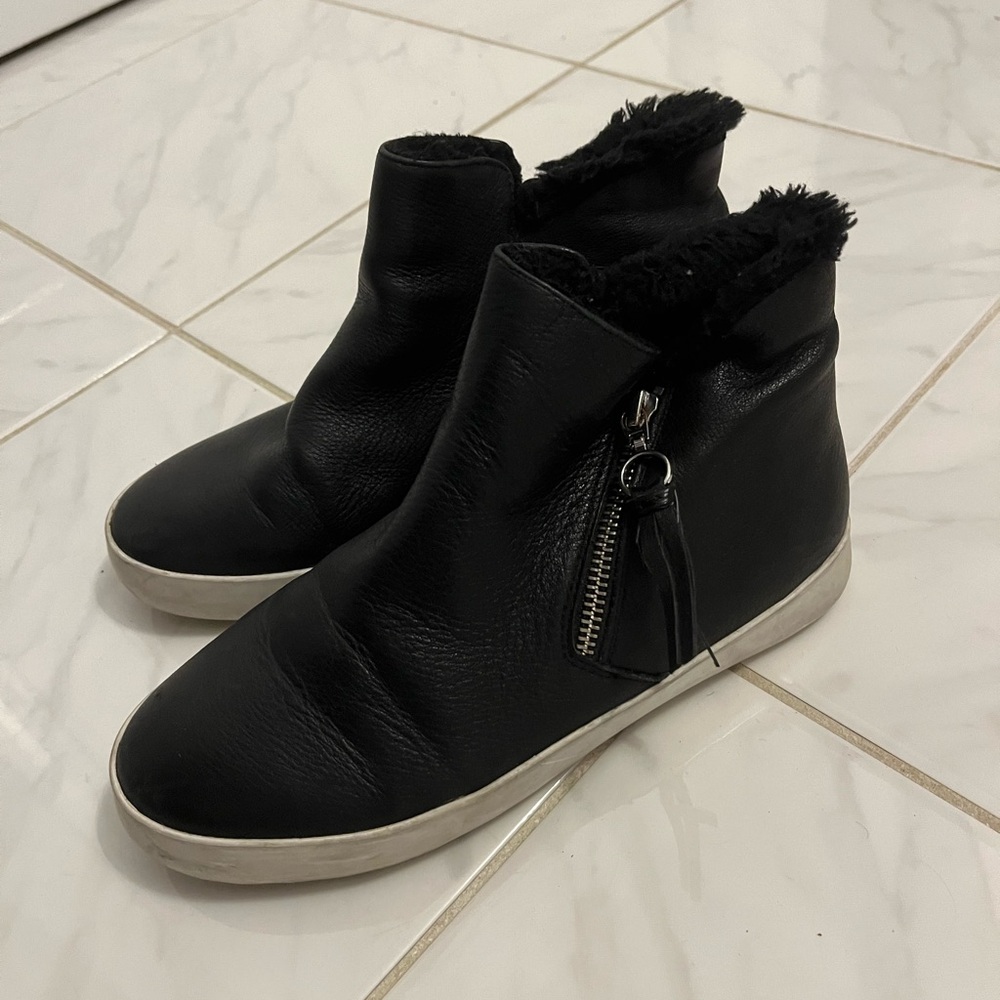 Rebecca minkoff leather high top fur sneaker